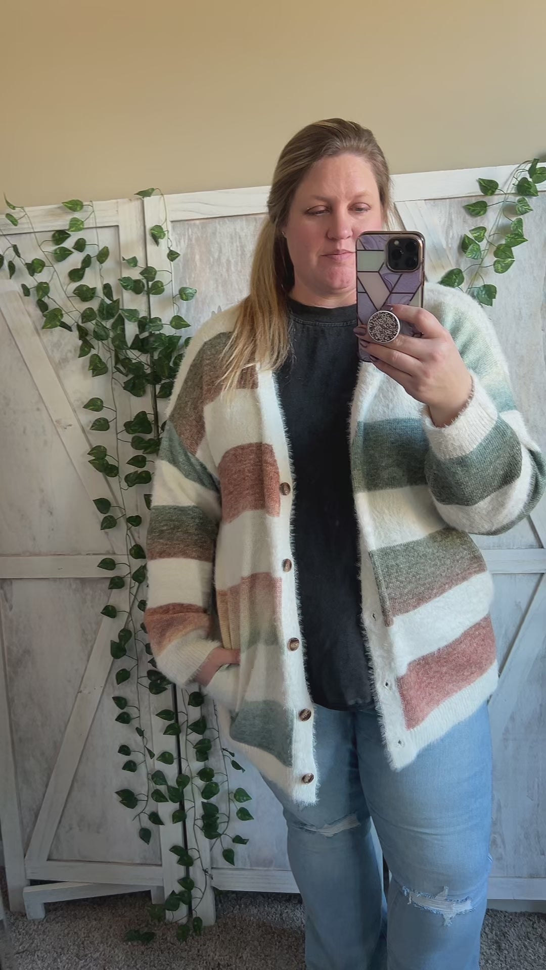 Load video: Remi Striped Button Down Cardigan