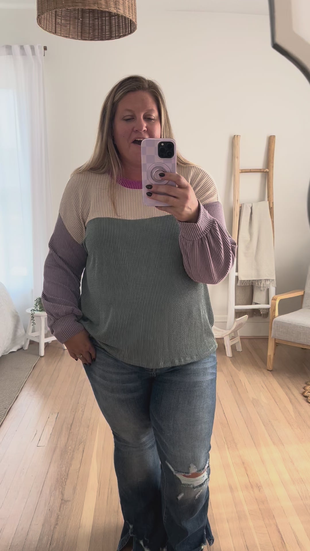 Keeley Corded Color Block Top - Lavender and Dusty Blue