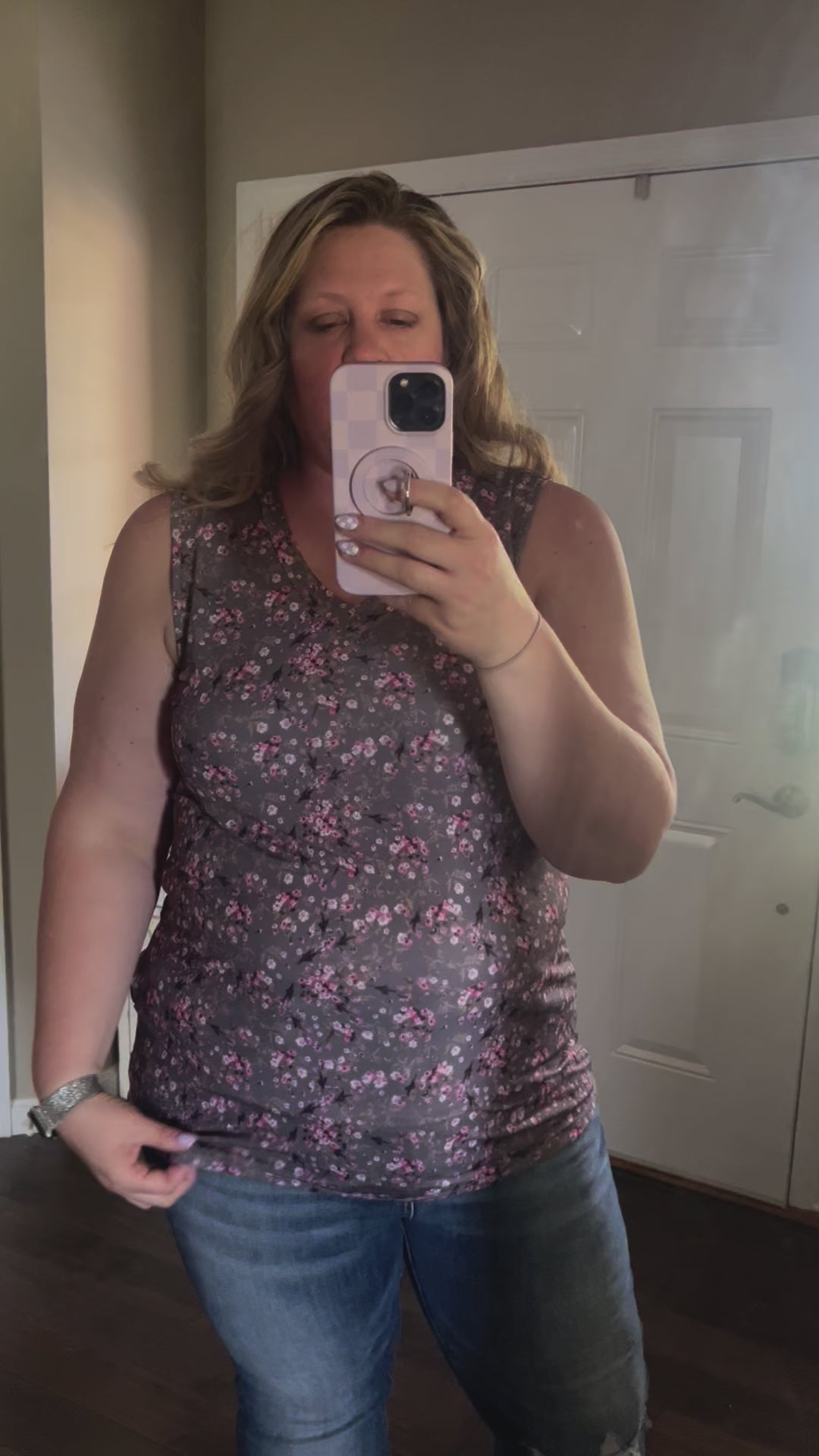 Load video: Charcoal Floral Sleeveless Top