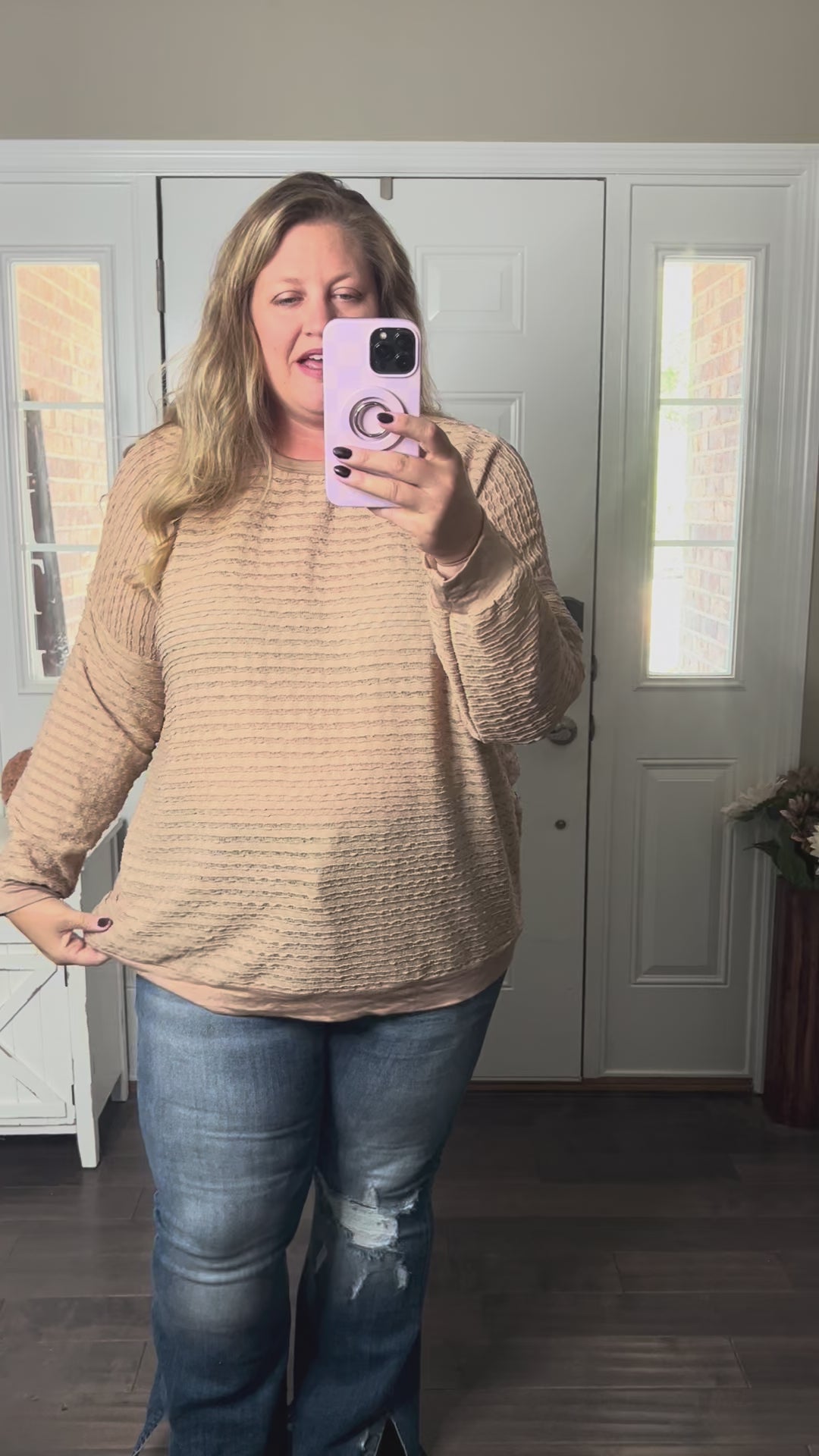 Mira Mocha Textured Long Sleeve Top