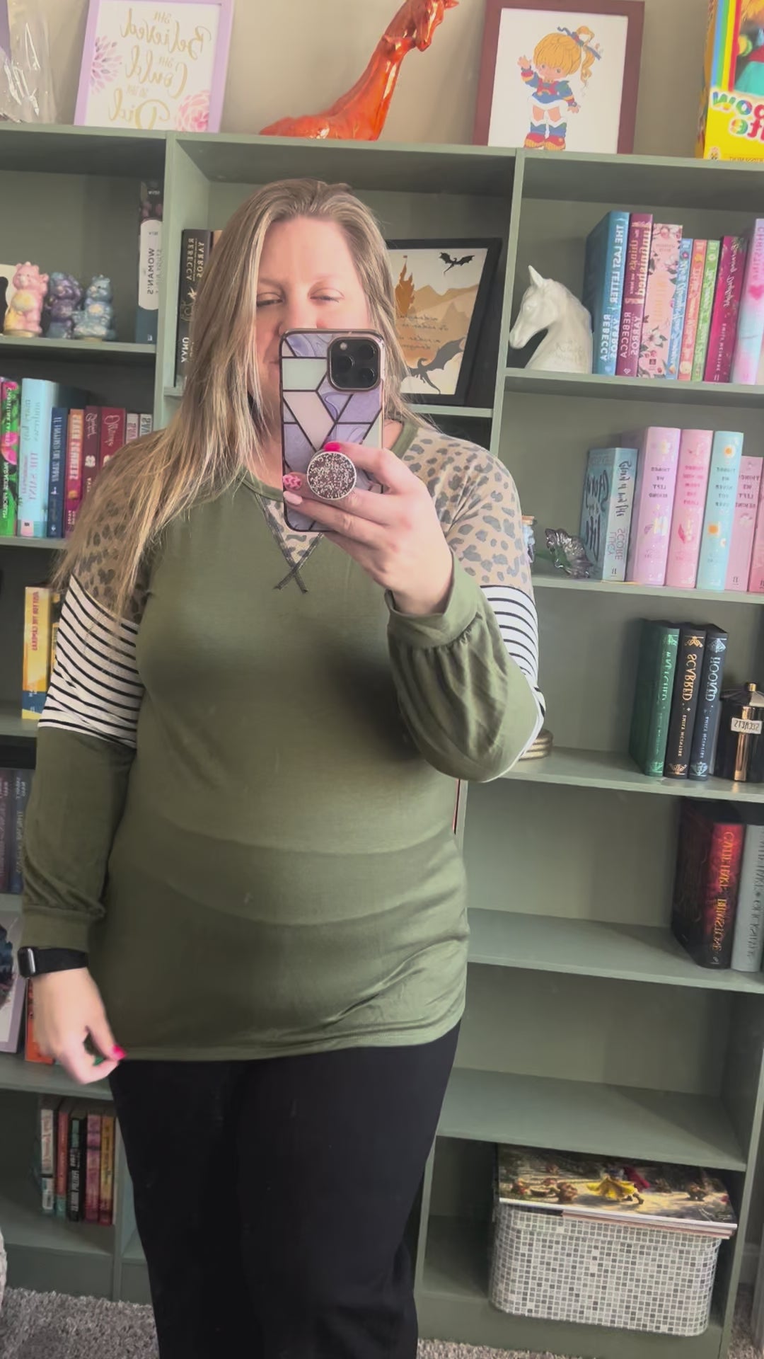 Load video: Olive with Leopard Accents Top