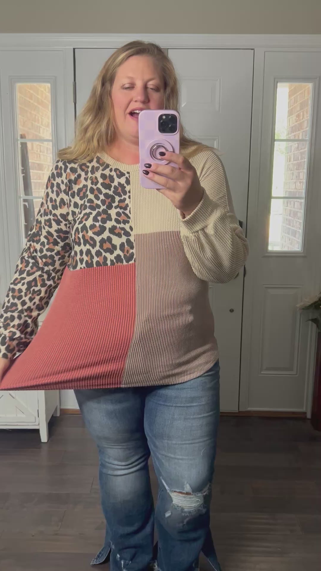 Two Places At Once Leopard Color Block Top
