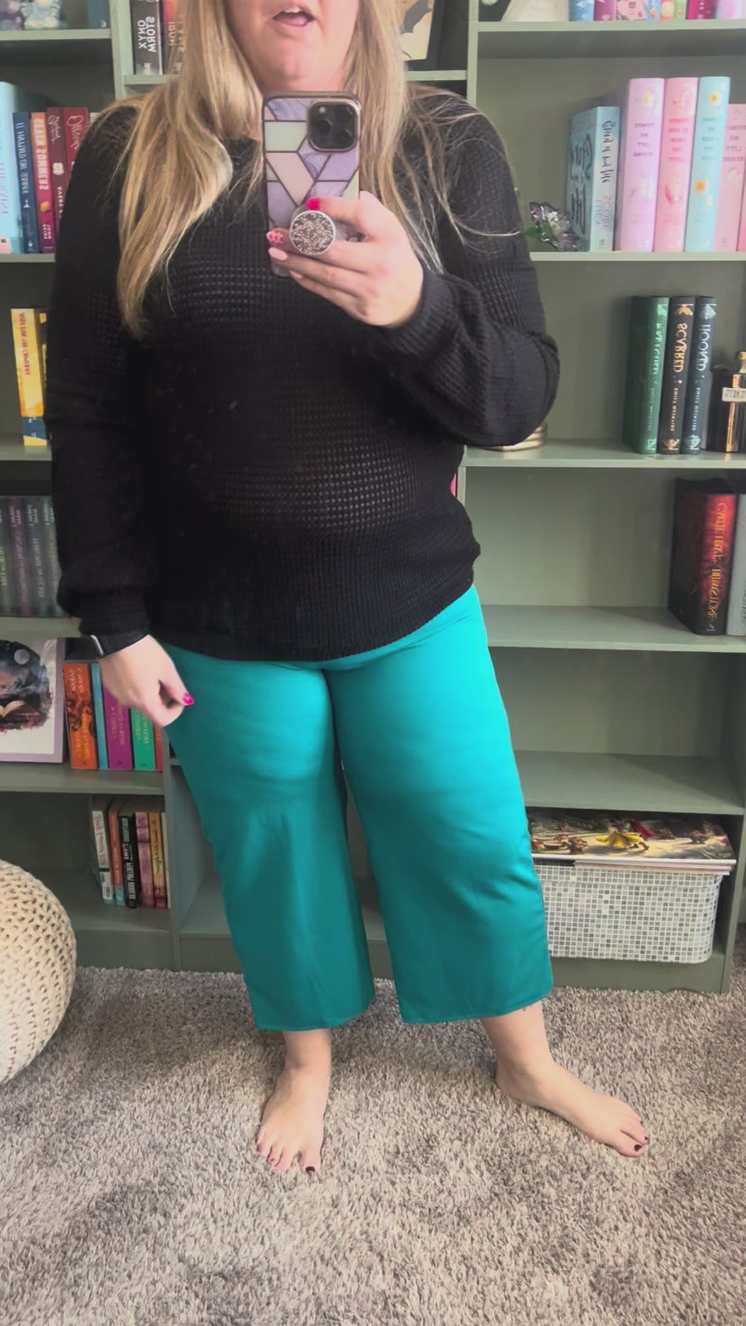 Load video: Lucy Wide Leg Stretchy Crop Pants - Jade