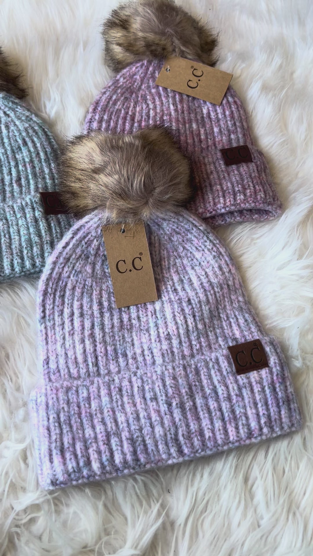 CC Soft Ribbed Fur Pom Beanie - 5 Colors