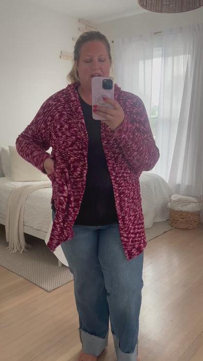 Cozy Hooded Open Front Cardigan - Burgundy