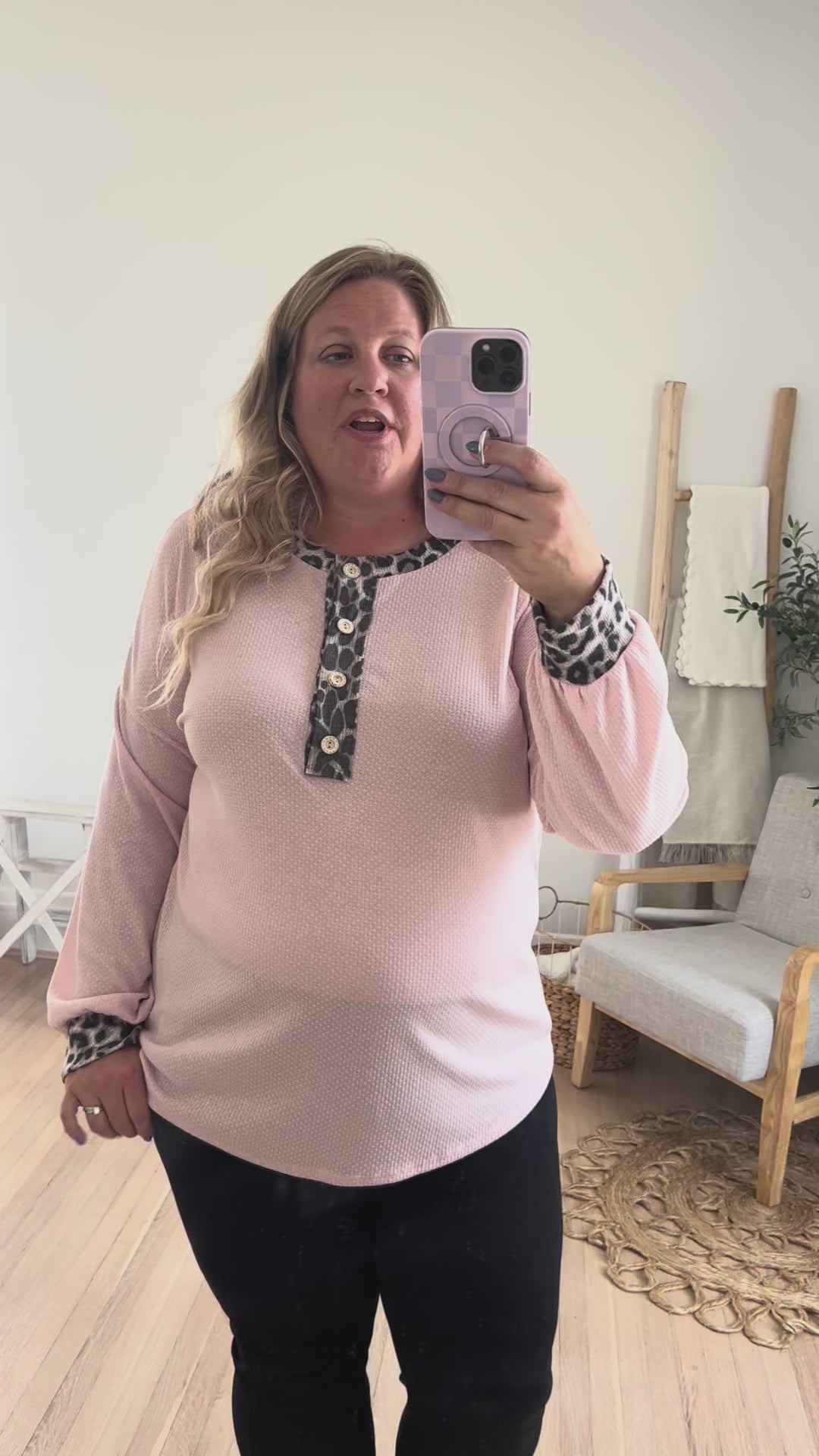 On My Mind Pink with Leopard Accents Top