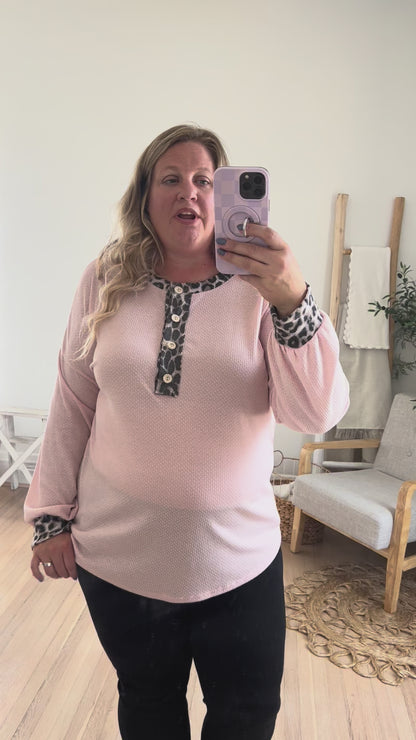 On My Mind Pink with Leopard Accents Top