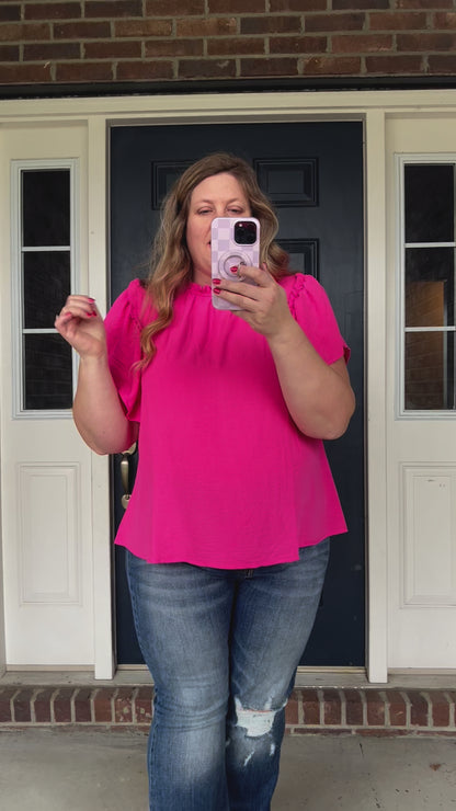 Serena Flutter Sleeve Blouse - Hot Pink