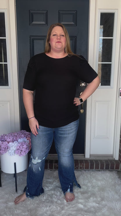 Avery Black Ruched Sleeves Top