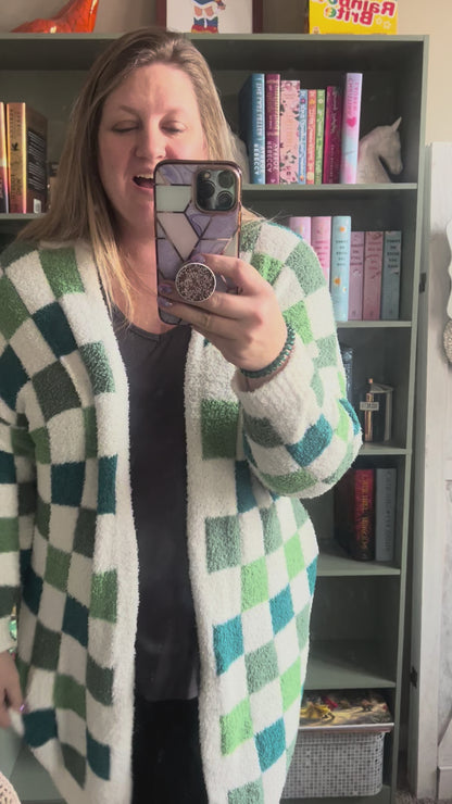 Green Checkered Cloud Cardigan