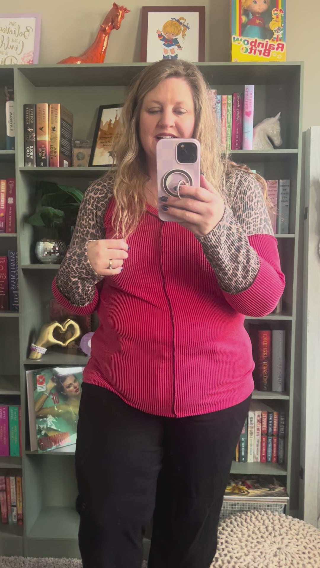 Load video: Red with Leopard Accents Long Sleeve Top