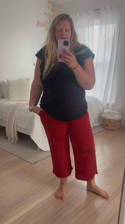 Lucy Wide Leg Stretchy Crop Pants - Rust