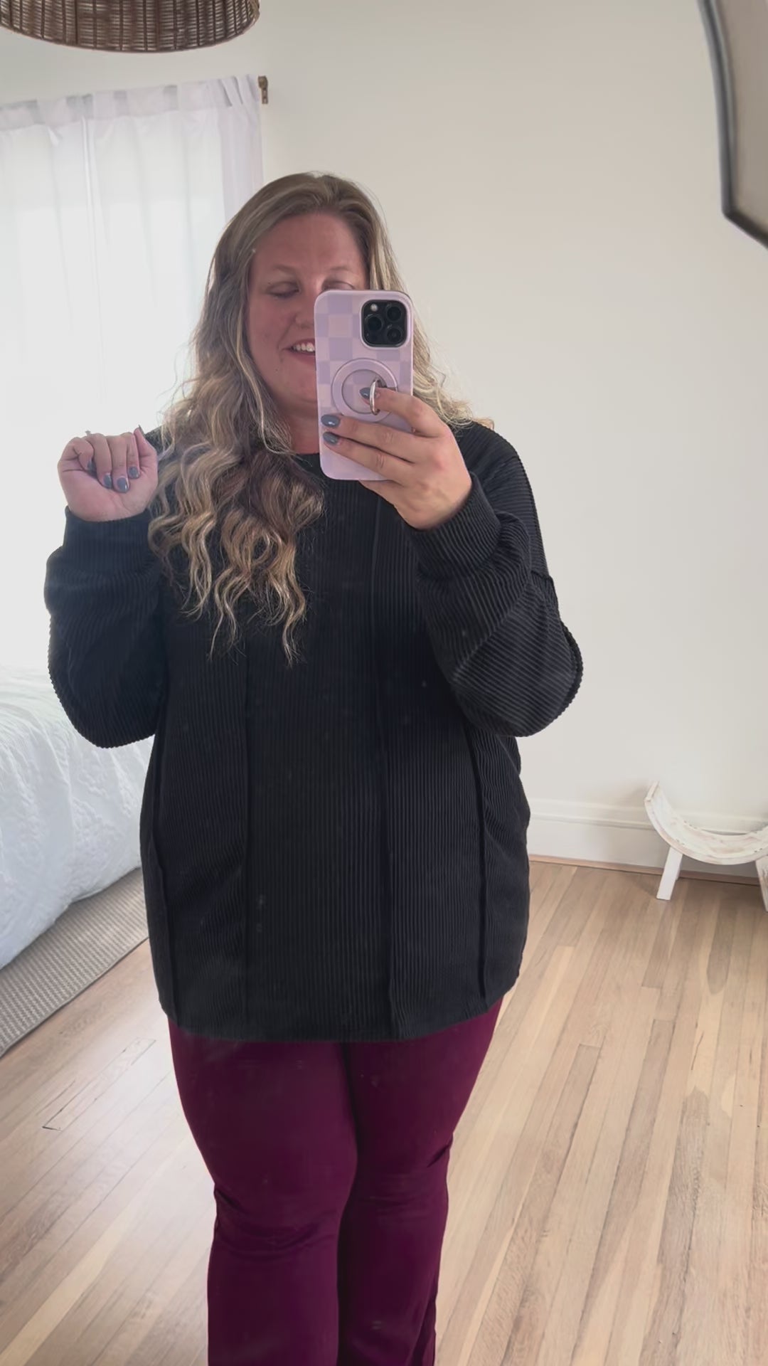 Elise Ribbed Long Sleeve Top - Black