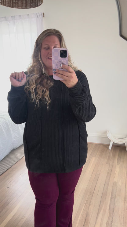 Elise Ribbed Long Sleeve Top - Black