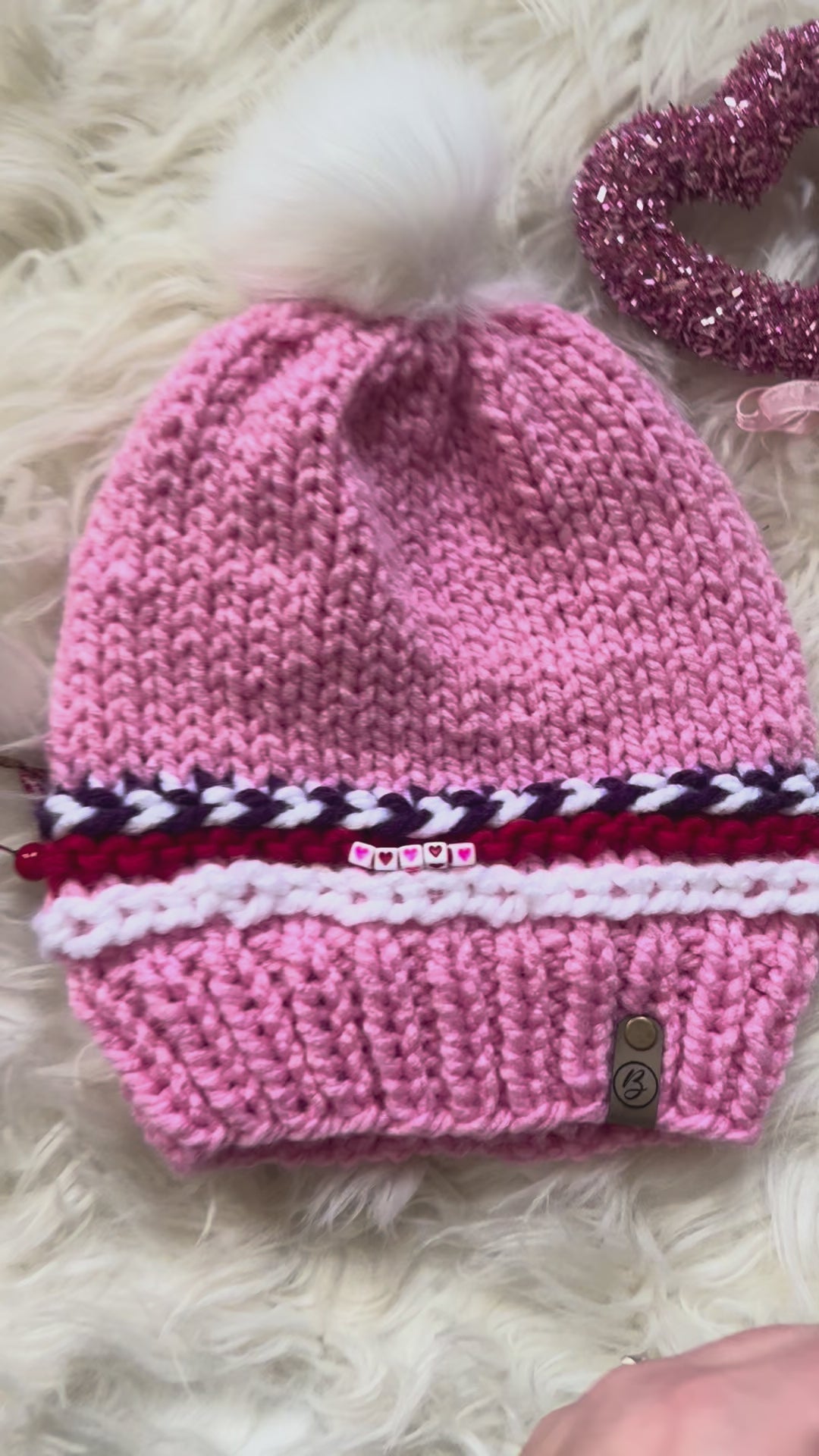 Friendship Bracelet Knitted Beanie - All Hearts