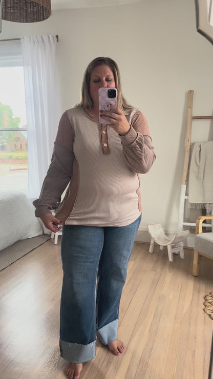Erin Taupe Color Block Long Sleeve Top