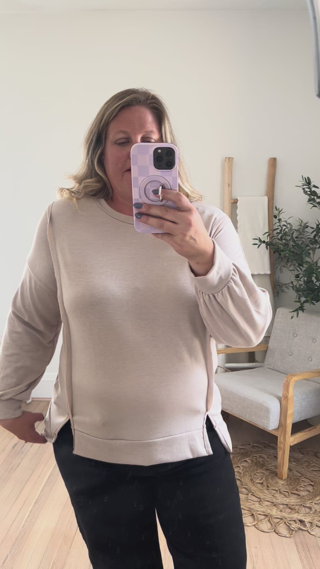 Lettie Oatmeal Long Sleeve Top