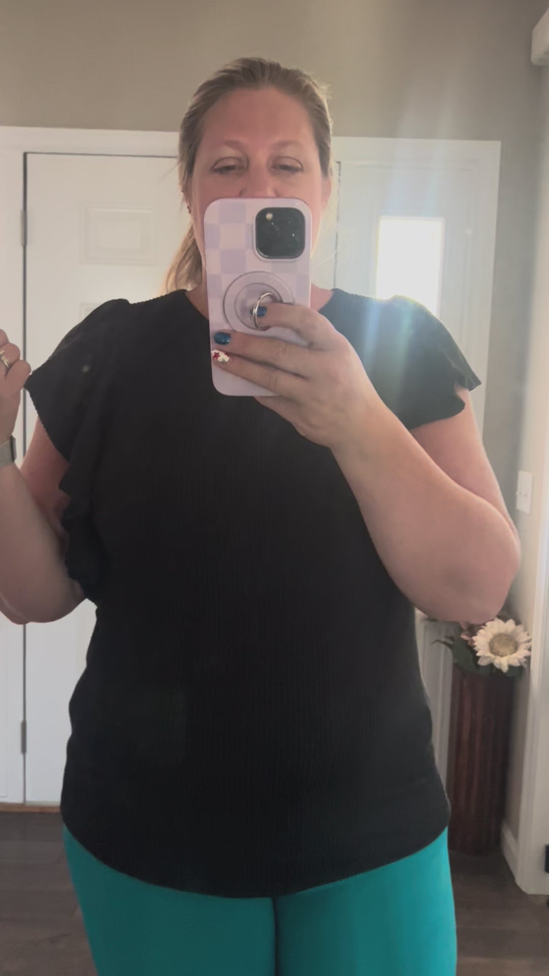 Load video: Alana Ruffle Sleeve Top - Black