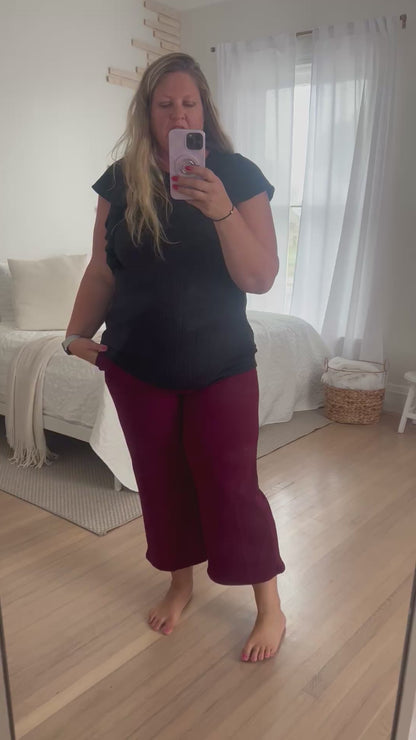 Lucy Wide Leg Stretchy Crop Pants - Burgundy