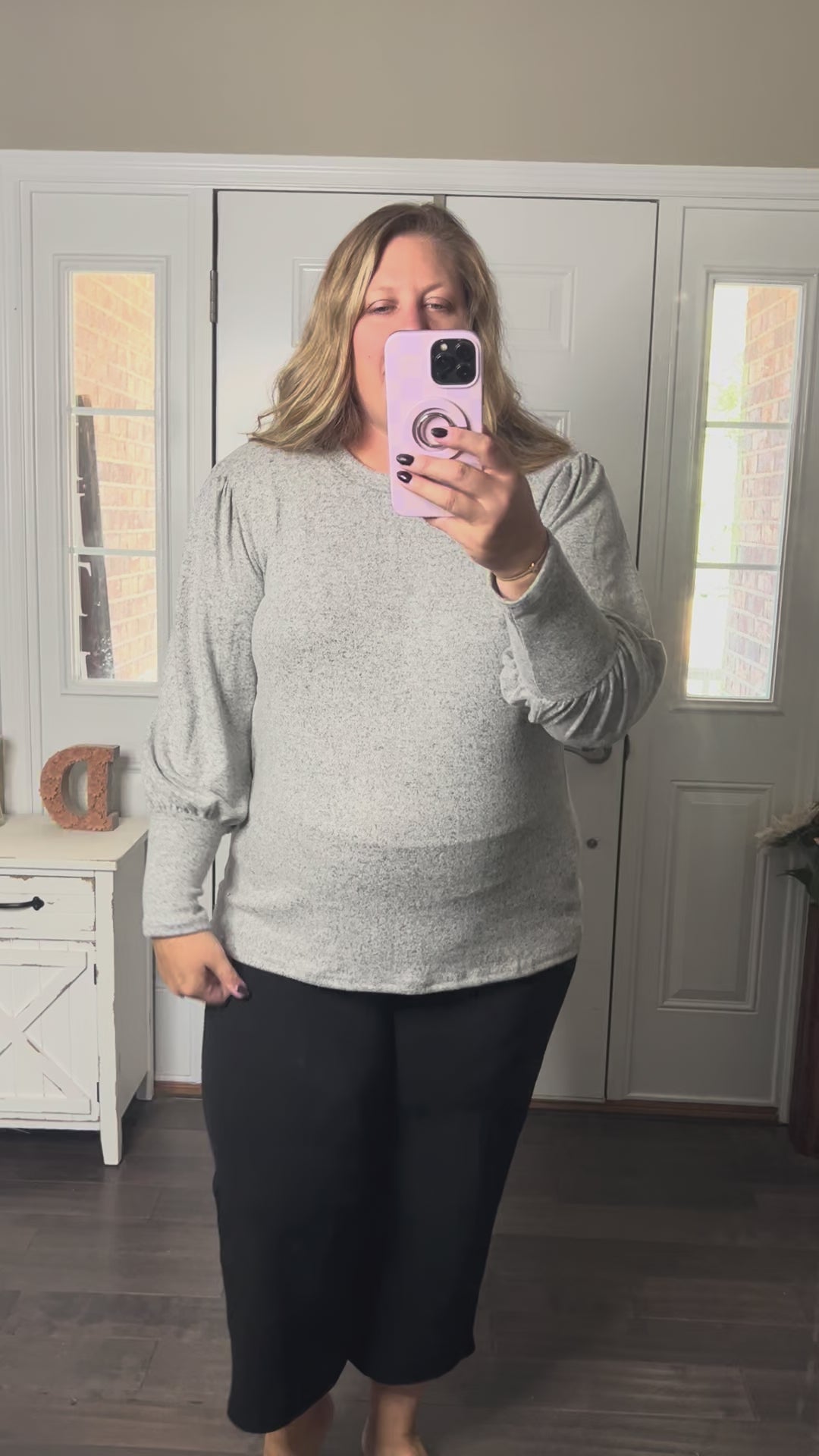 Samantha Bubble Sleeve Top - Gray