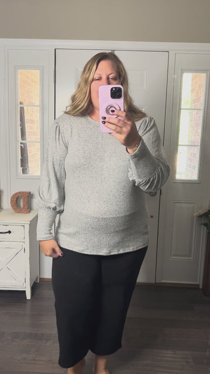 Samantha Bubble Sleeve Top - Gray