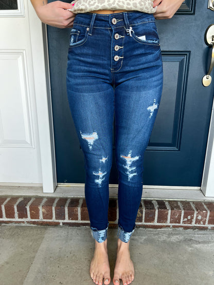 Kancan Harper Button-up Cuffed Skinny Jeans