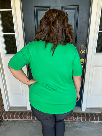 Green with Sequin Accent Short Sleeve Top