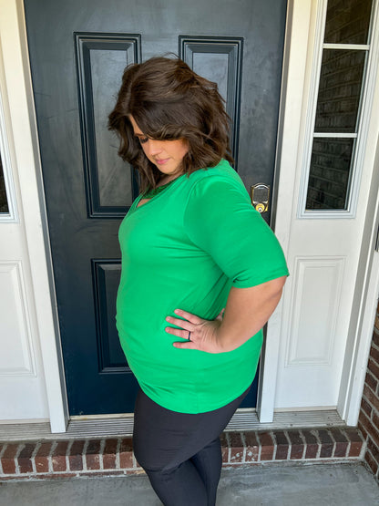 Green with Sequin Accent Short Sleeve Top